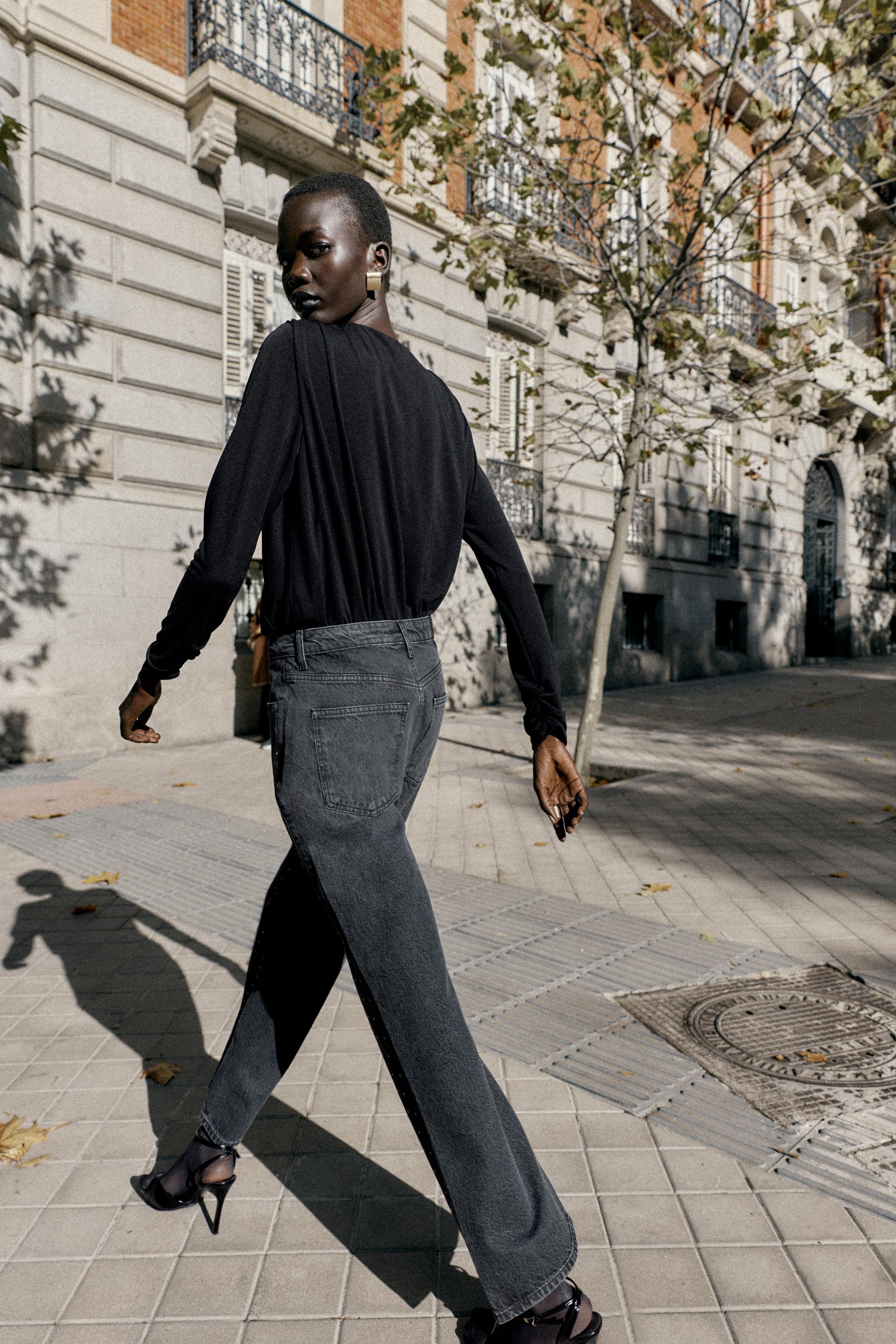 Z1975 HIGH WAIST LOOSE STRAIGHT JEANS WITH SPARKLE